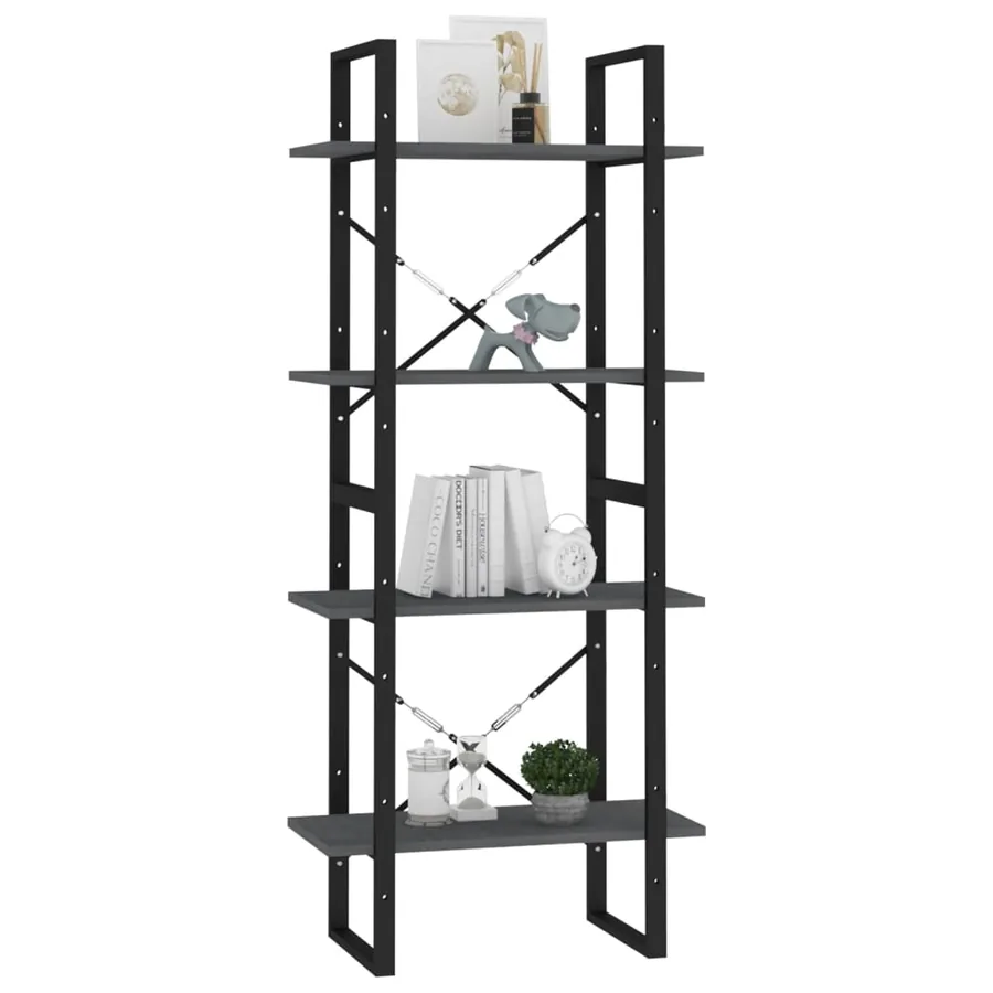 Bibliothèque à 4 niveaux Gris 60x30x140 cm Bois de pin massif - 4