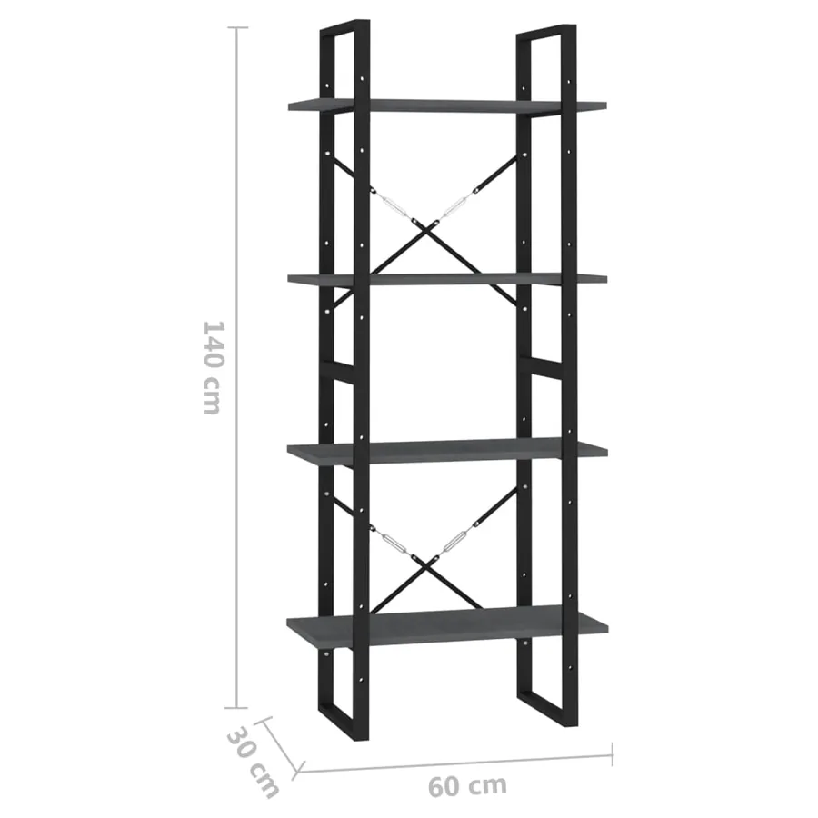 Bibliothèque à 4 niveaux Gris 60x30x140 cm Bois de pin massif - 8