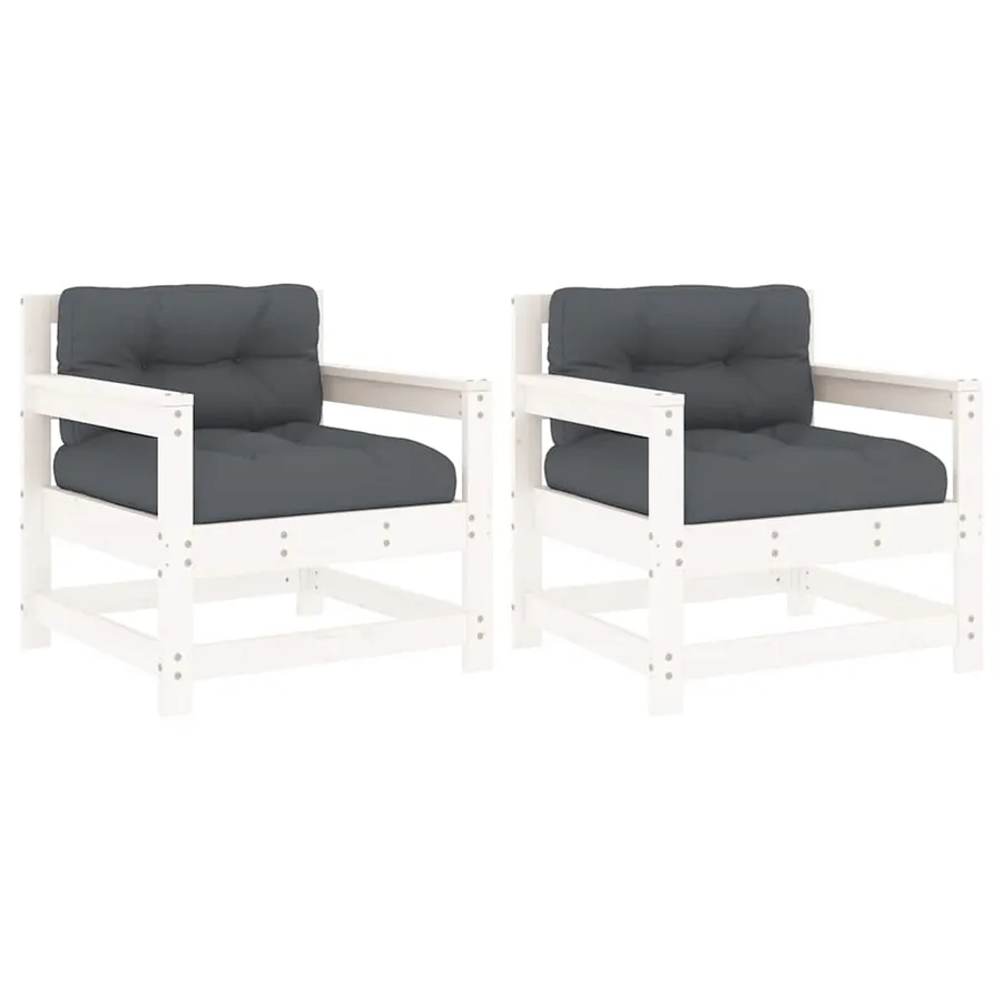 Chaises de jardin et coussins lot de 2 blanc bois de pin massif - 2