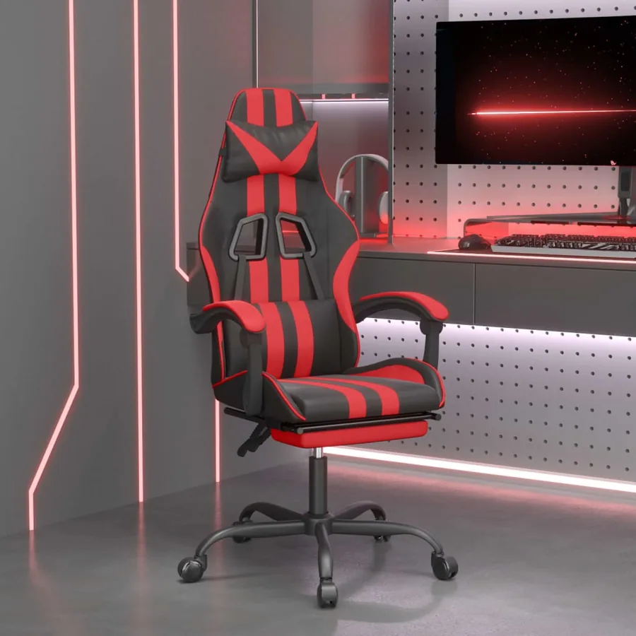 Chaise de jeu pivotante et repose-pied Noir et rouge Similicuir