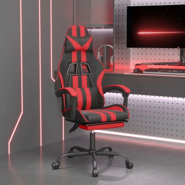 Chaise de jeu pivotante et repose-pied Noir et rouge Similicuir