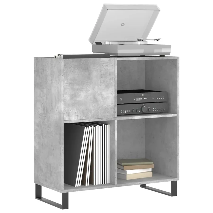 Armoire à disques gris béton 84,5x38x89 cm bois d'ingénierie - 3