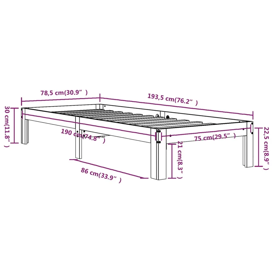 Cadre de lit sans matelas blanc 75x190 cm - 8
