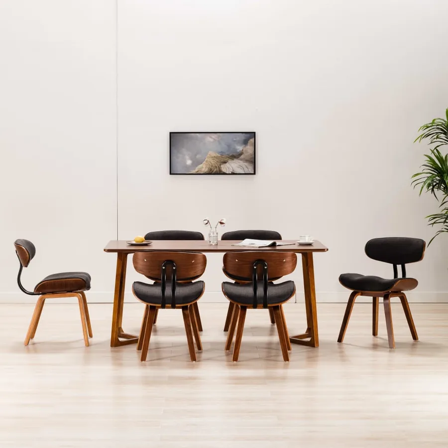 Chaises à manger lot de 6 gris bois courbé et tissu