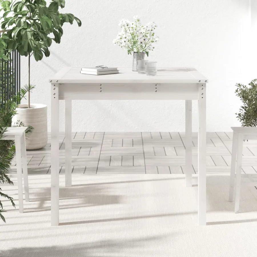 Table de jardin blanc 82,5x82,5x76 cm bois massif de pin - 3