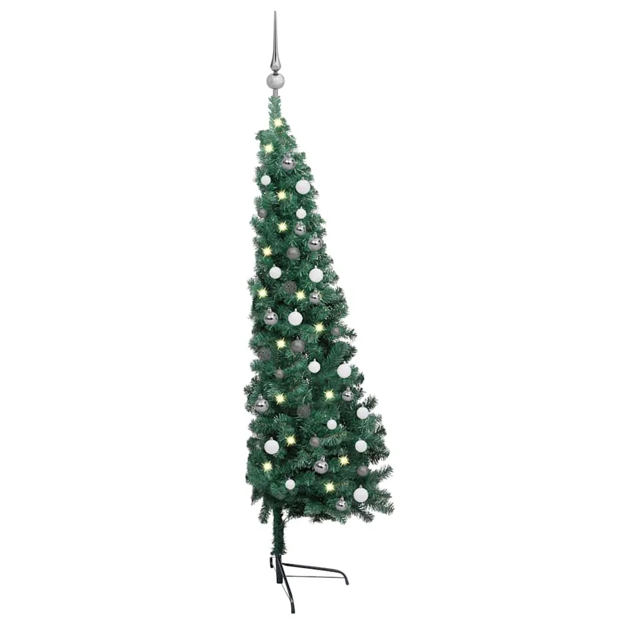 Demi-arbre de Noël artificiel pré-éclairé et boules vert 150 cm - 2