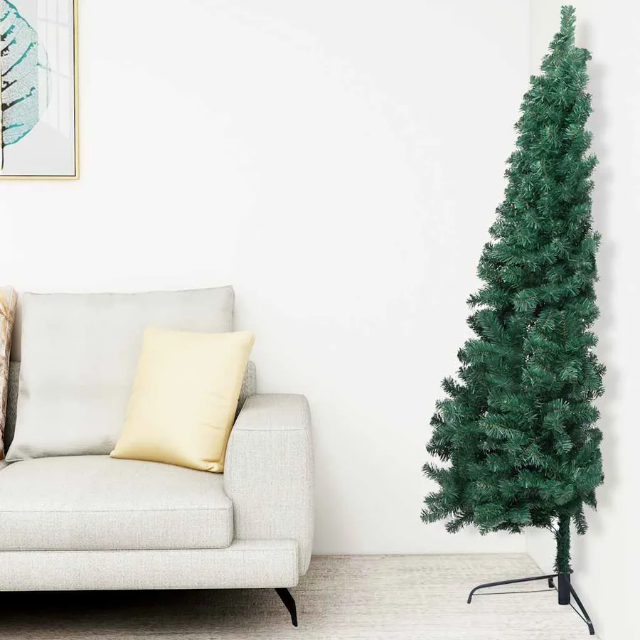 Demi-arbre de Noël artificiel pré-éclairé et boules vert 150 cm - 4