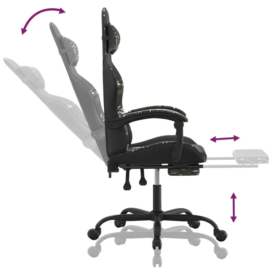 Chaise de jeu pivotante repose-pied Noir camouflage Similicuir - 11