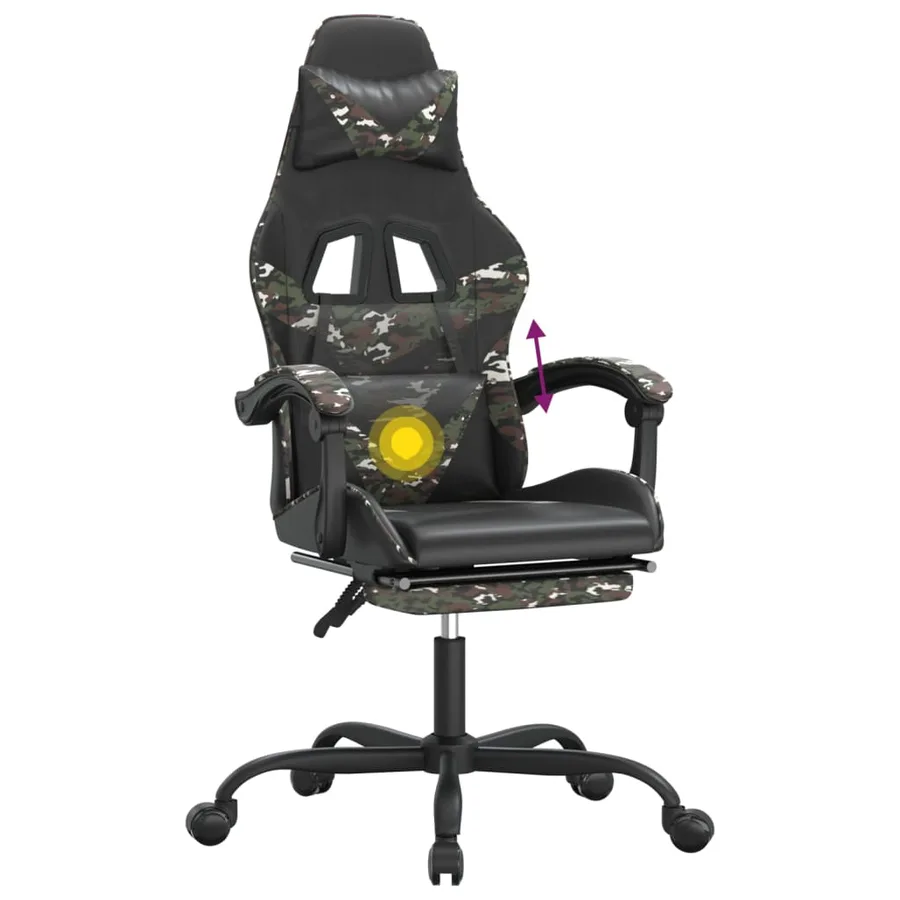 Chaise de jeu pivotante repose-pied Noir camouflage Similicuir - 12