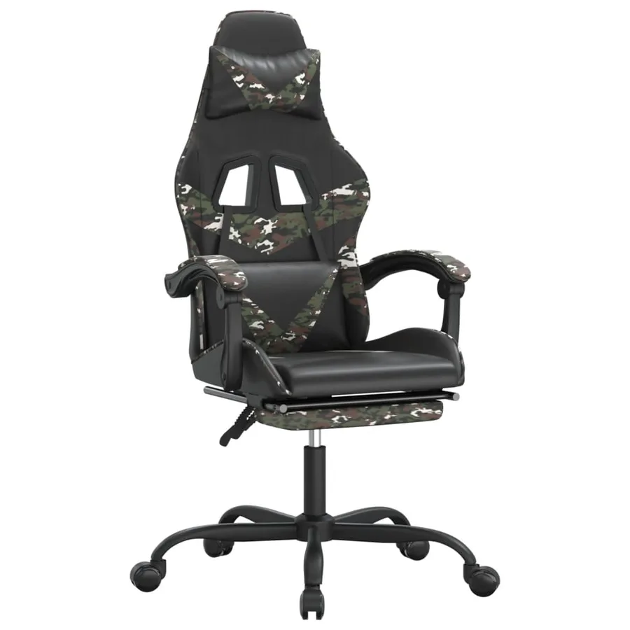 Chaise de jeu pivotante repose-pied Noir camouflage Similicuir - 2