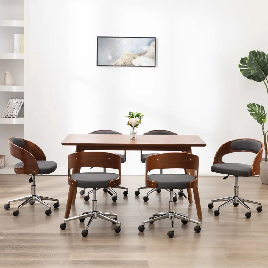 Chaises pivotantes à manger lot de 6 gris bois courbé et tissu