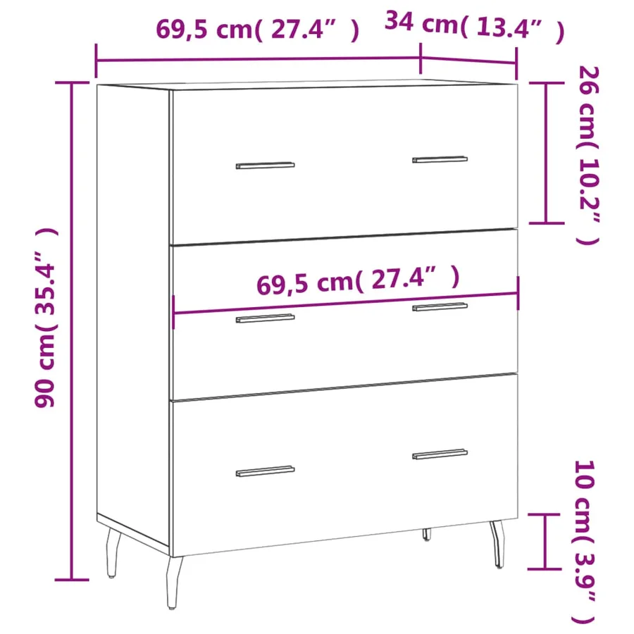 Buffet blanc 69,5x34x90 cm bois d'ingénierie - 12