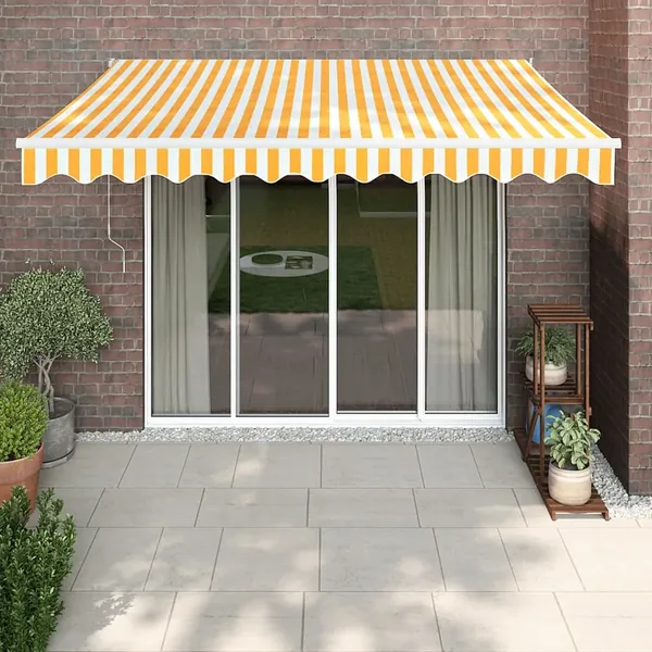Auvent rétractable automatique jaune et blanc 3,5x2,5 m