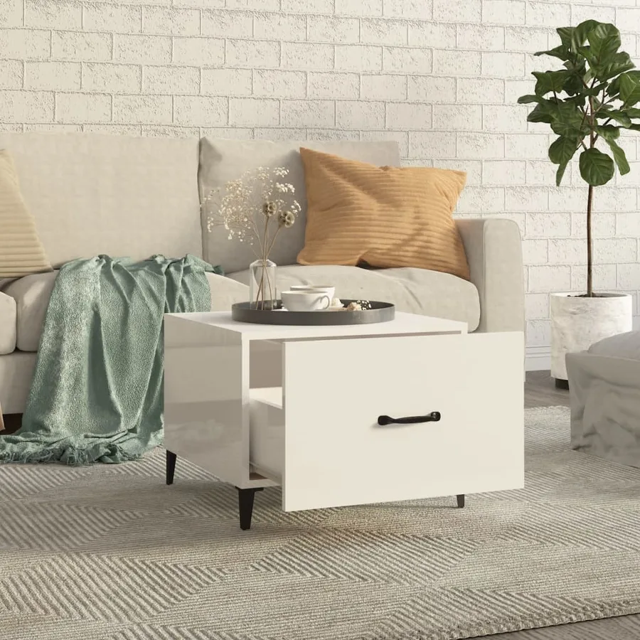 Tables basses avec pieds métal 2 pcs Blanc brillant 50x50x40 cm - 3