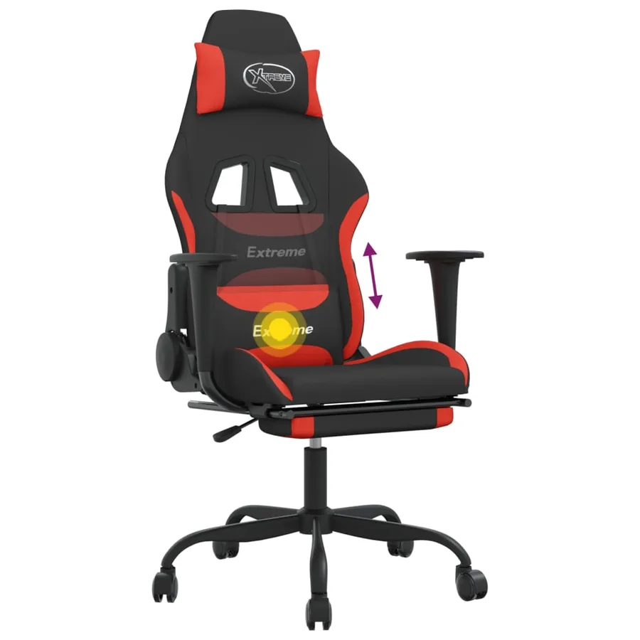 Chaise de jeu de massage avec repose-pied Noir et rouge Tissu - 12