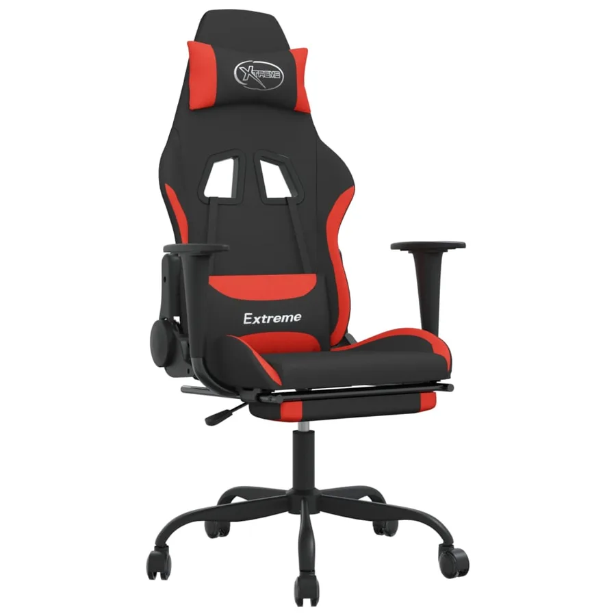 Chaise de jeu de massage avec repose-pied Noir et rouge Tissu - 2