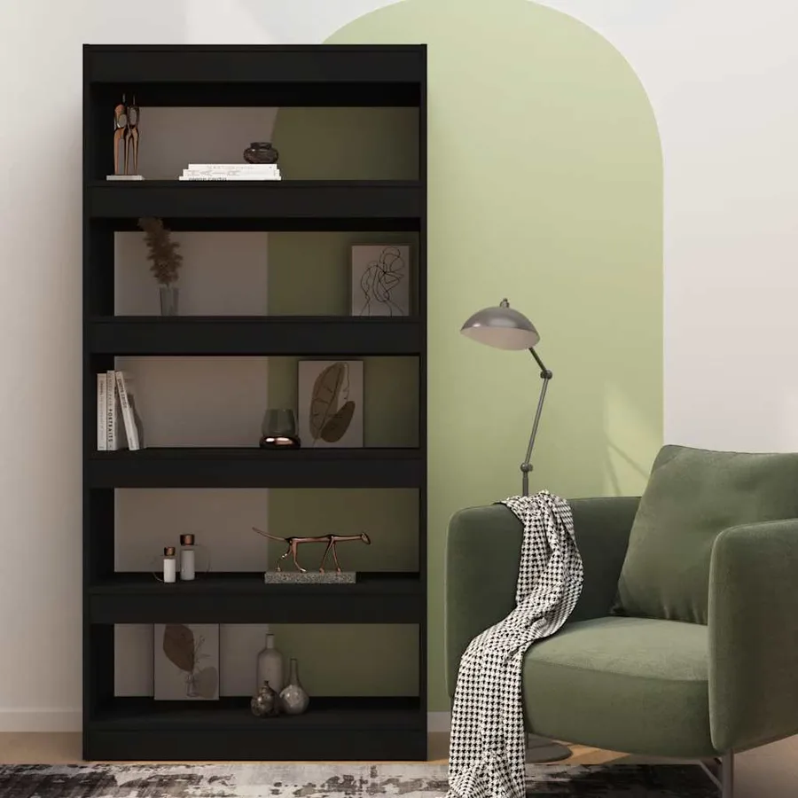 Bibliothèque/Séparateur de pièce Noir Bois d'ingénierie - 3