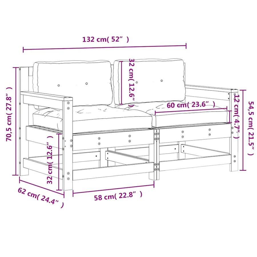 Chaises de jardin avec coussins lot de 2 bois de pin imprégné - 9