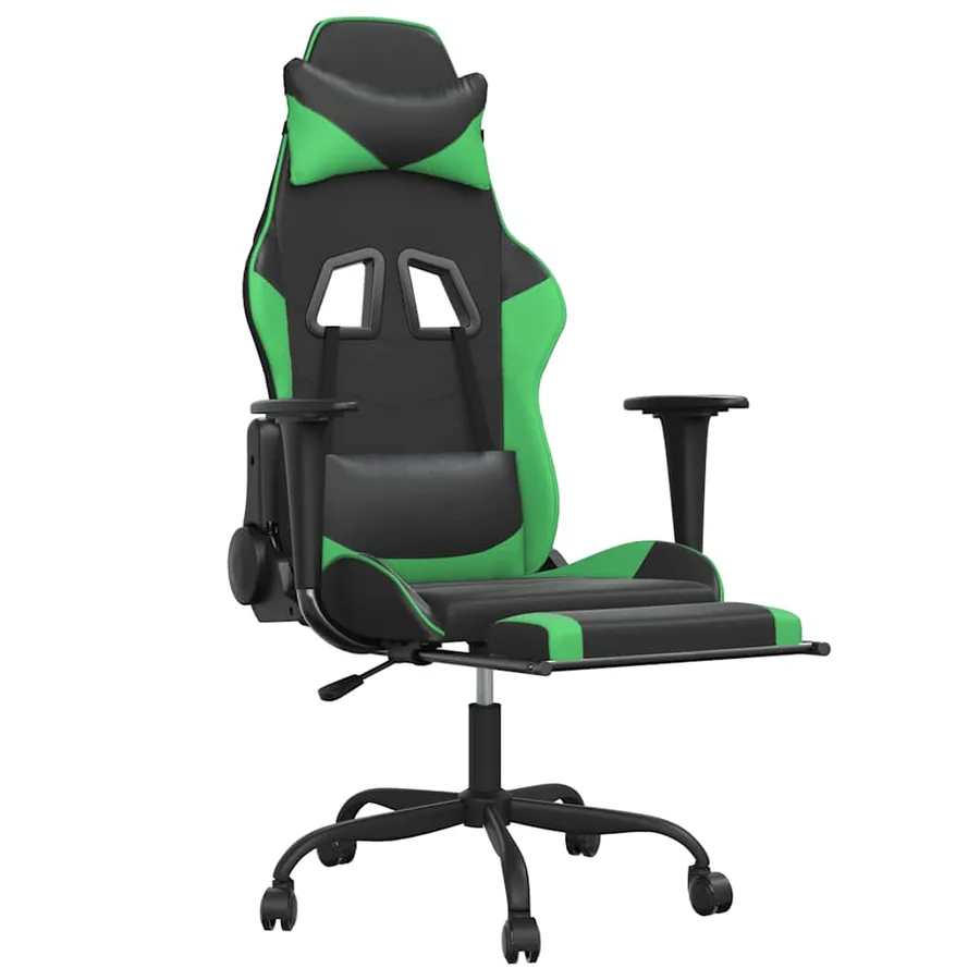 Chaise de jeu de massage et repose-pied Noir et vert Similicuir - 3