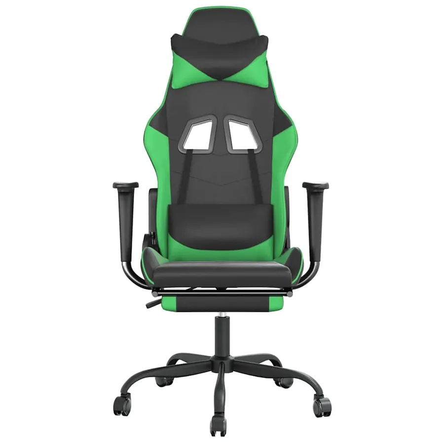 Chaise de jeu de massage et repose-pied Noir et vert Similicuir - 4
