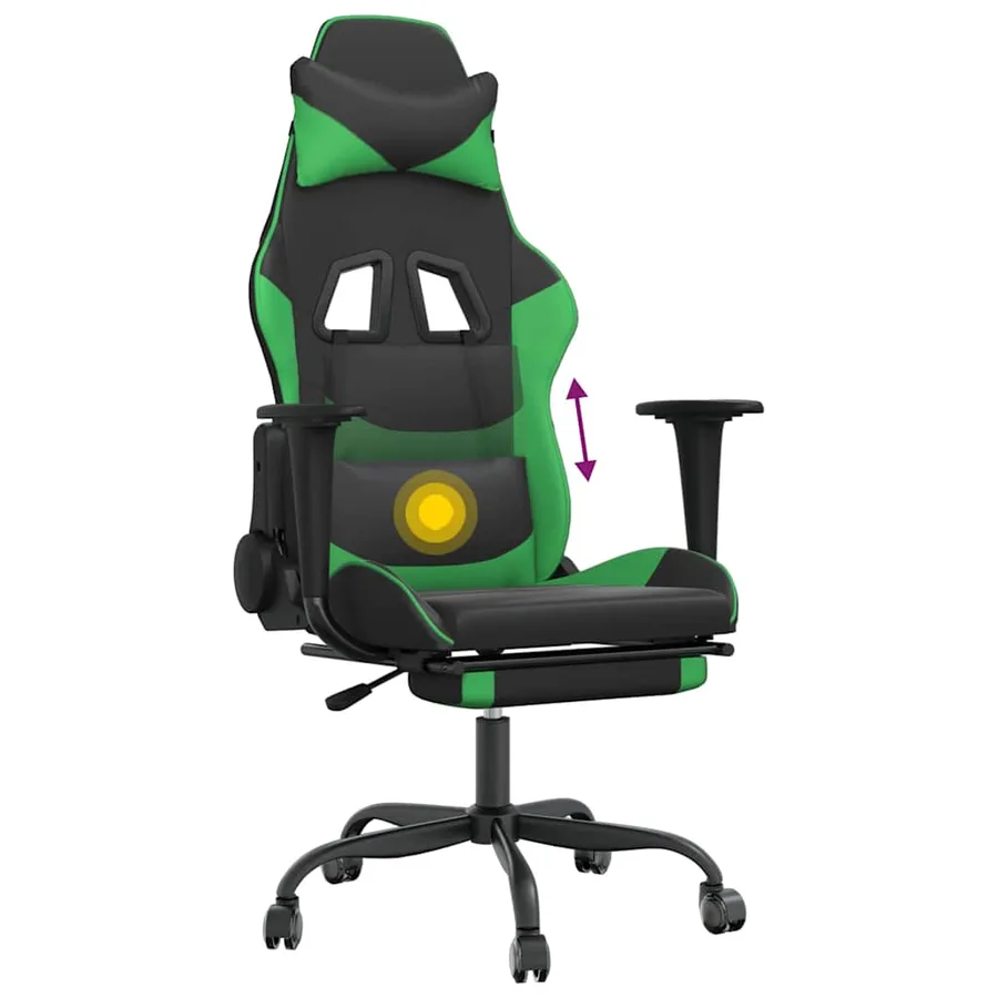 Chaise de jeu de massage et repose-pied Noir et vert Similicuir - 8