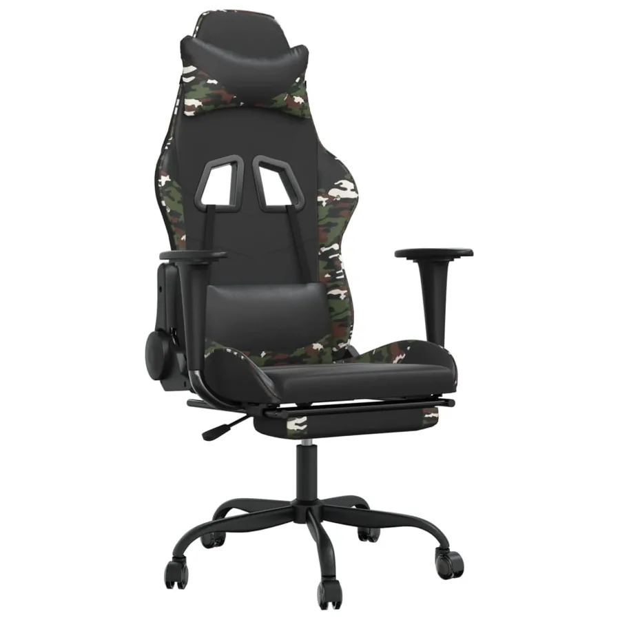 Chaise de jeu avec repose-pied Noir et camouflage Similicuir - 2