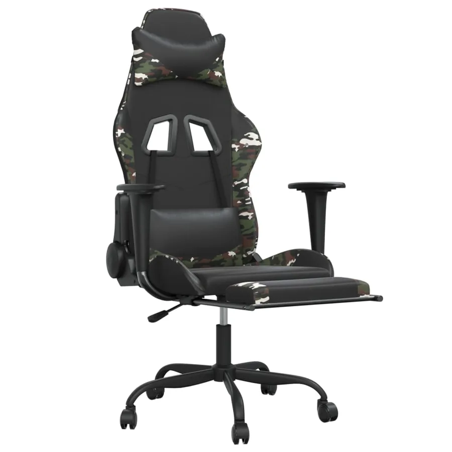 Chaise de jeu avec repose-pied Noir et camouflage Similicuir - 6