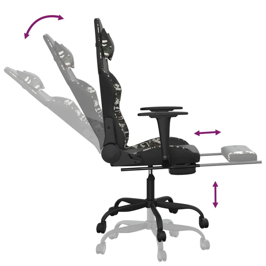 Chaise de jeu avec repose-pied Noir et camouflage Similicuir - 7