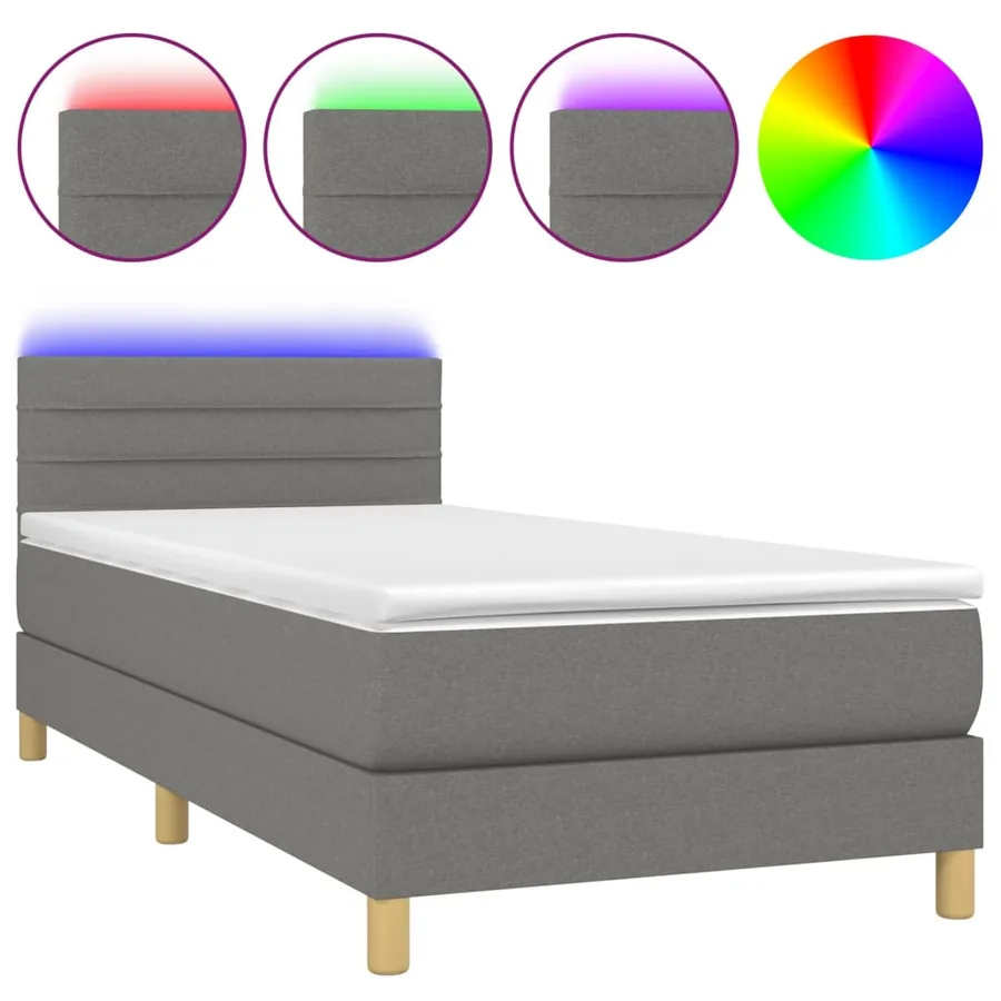 Sommier à lattes de lit avec matelas et LED Gris foncé 90x200cm - 2