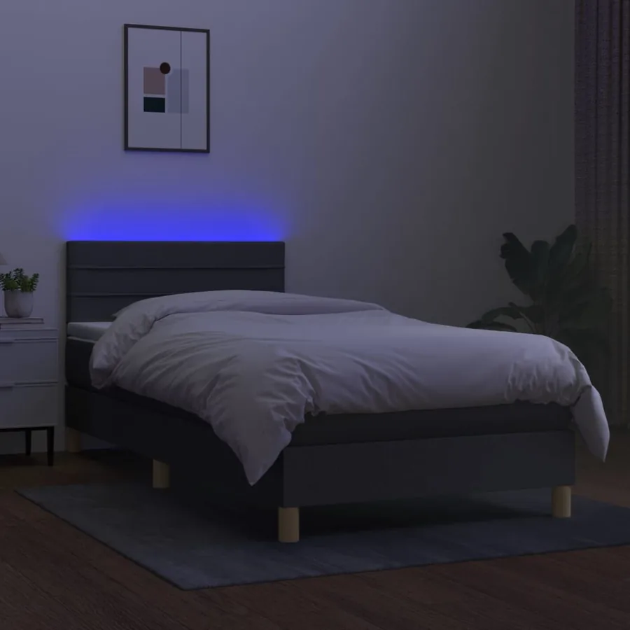 Sommier à lattes de lit avec matelas et LED Gris foncé 90x200cm - 4