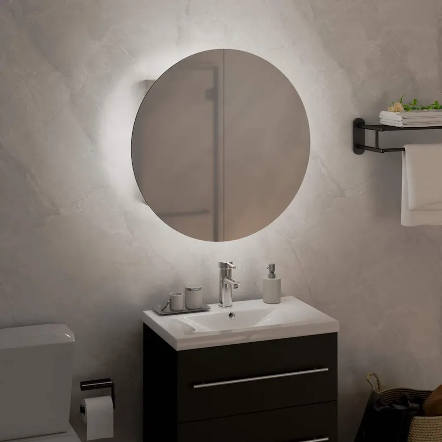 Armoire de salle de bain miroir rond et LED Blanc 40x40x17,5 cm - 3