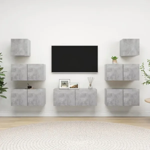 Ensemble de meubles TV 7 pcs Gris béton Bois d'ingénierie