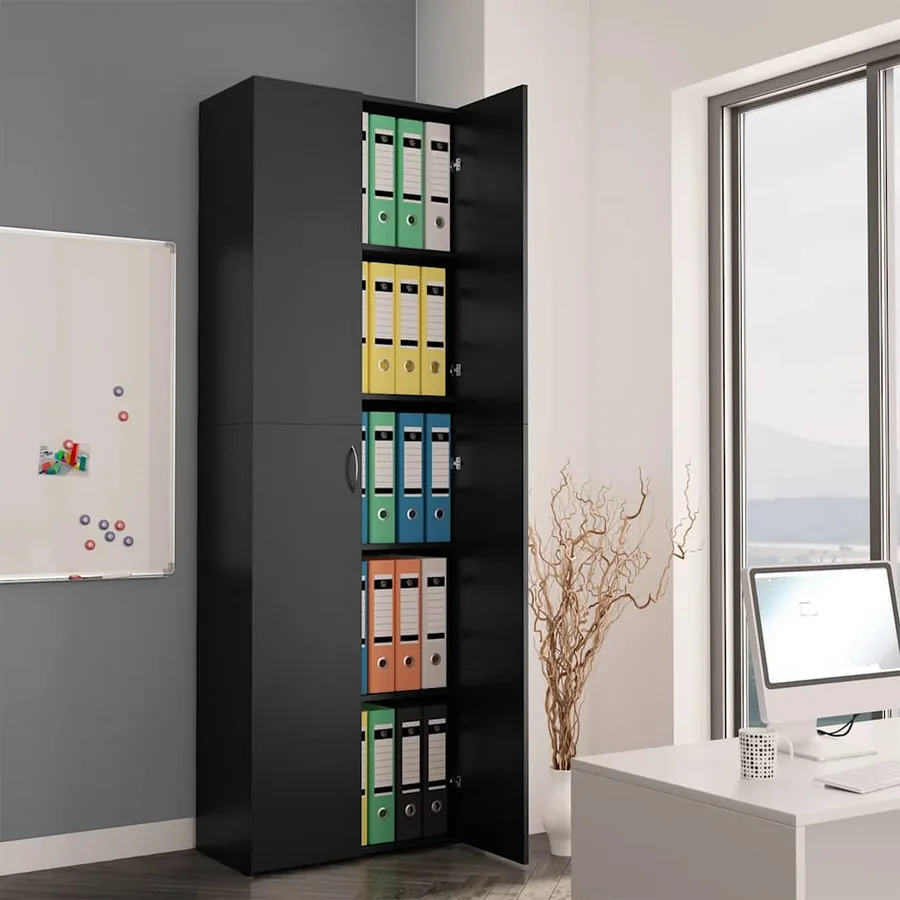 Armoire de bureau Noir 60x32x190 cm Bois d'ingénierie