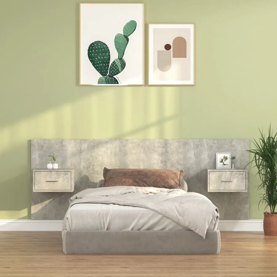 Tête de lit avec armoires Gris béton Bois d'ingénierie