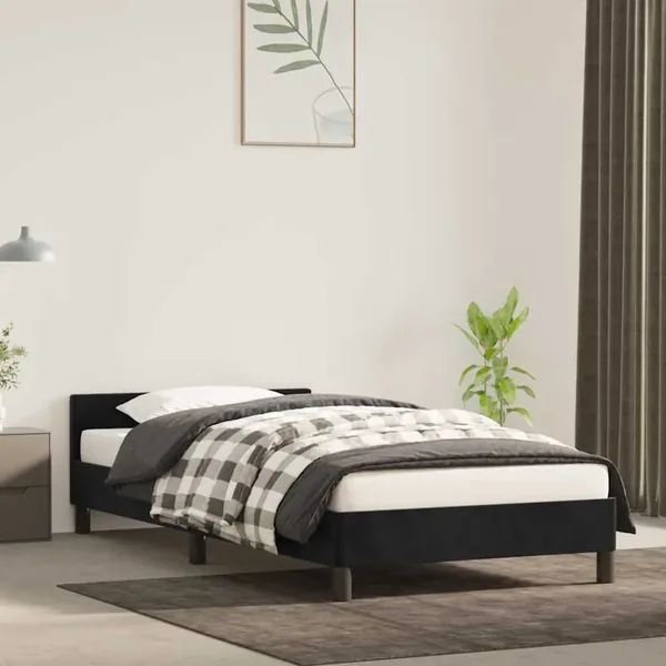 Cadre de lit et tête de lit sans matelas noir 80x200 cm velours
