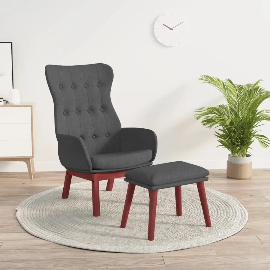 Chaise de relaxation avec repose-pied Gris foncé Tissu
