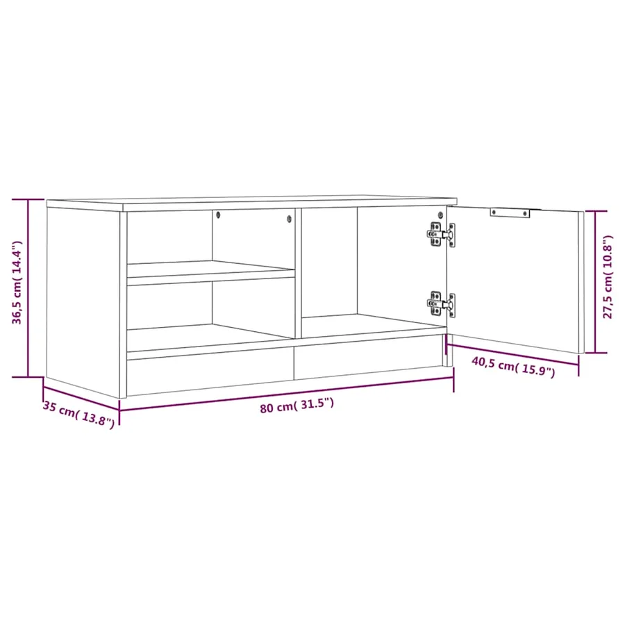 Meuble TV Noir 80x35x36,5 cm Bois d'ingénierie - 9