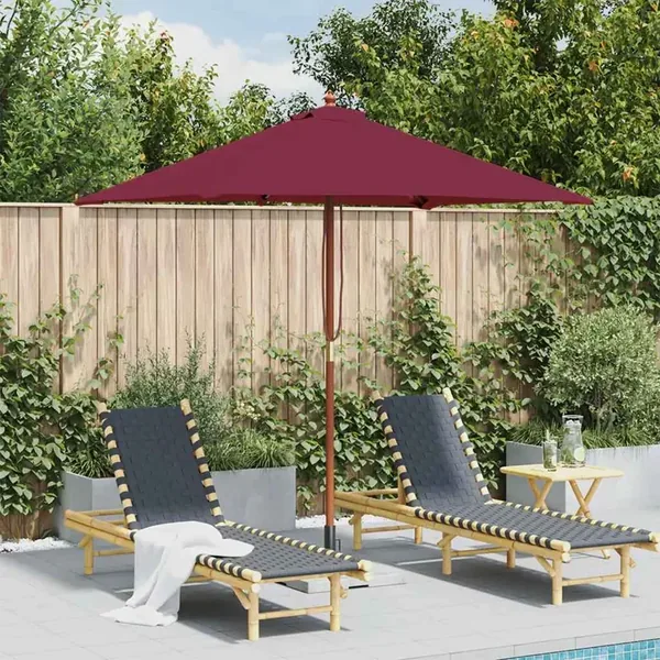 Parasol d'extérieur avec mât en bois 150x200 cm rouge bordeaux