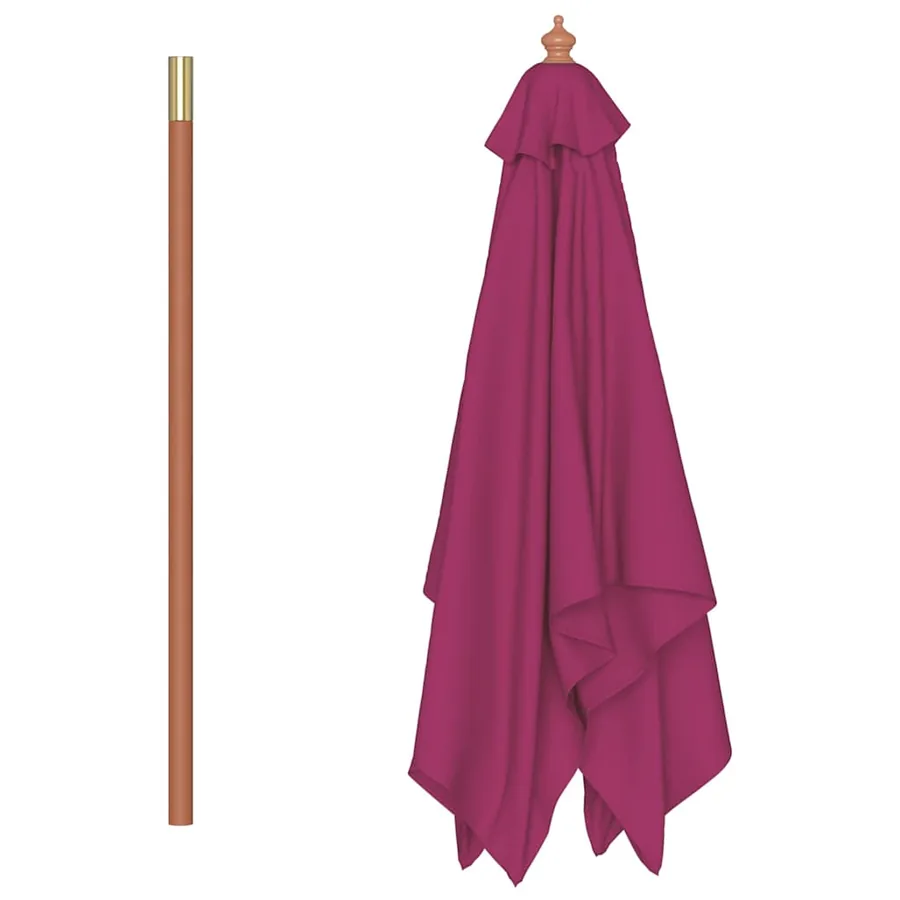 Parasol d'extérieur avec mât en bois 150x200 cm rouge bordeaux - 5