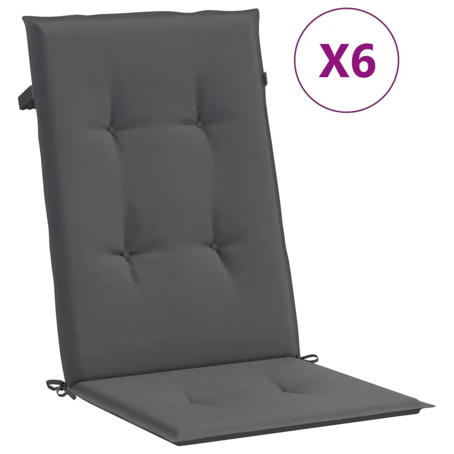 Coussins de chaise de jardin à dossier haut lot de 6 anthracite - 2