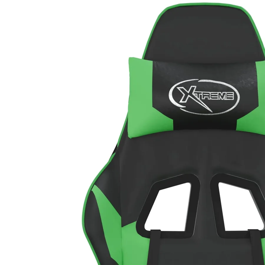 Chaise de jeu avec repose-pied Noir et vert Similicuir - 12