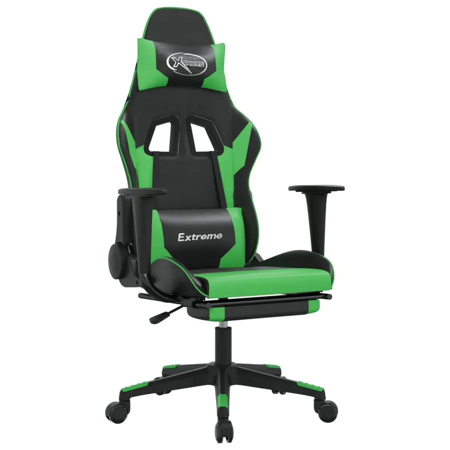 Chaise de jeu avec repose-pied Noir et vert Similicuir - 2