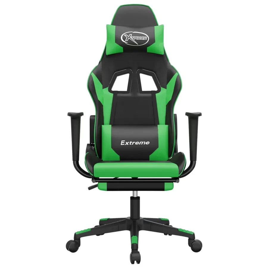 Chaise de jeu avec repose-pied Noir et vert Similicuir - 3