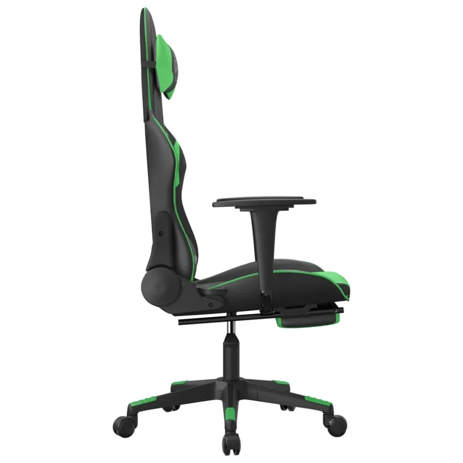 Chaise de jeu avec repose-pied Noir et vert Similicuir - 4