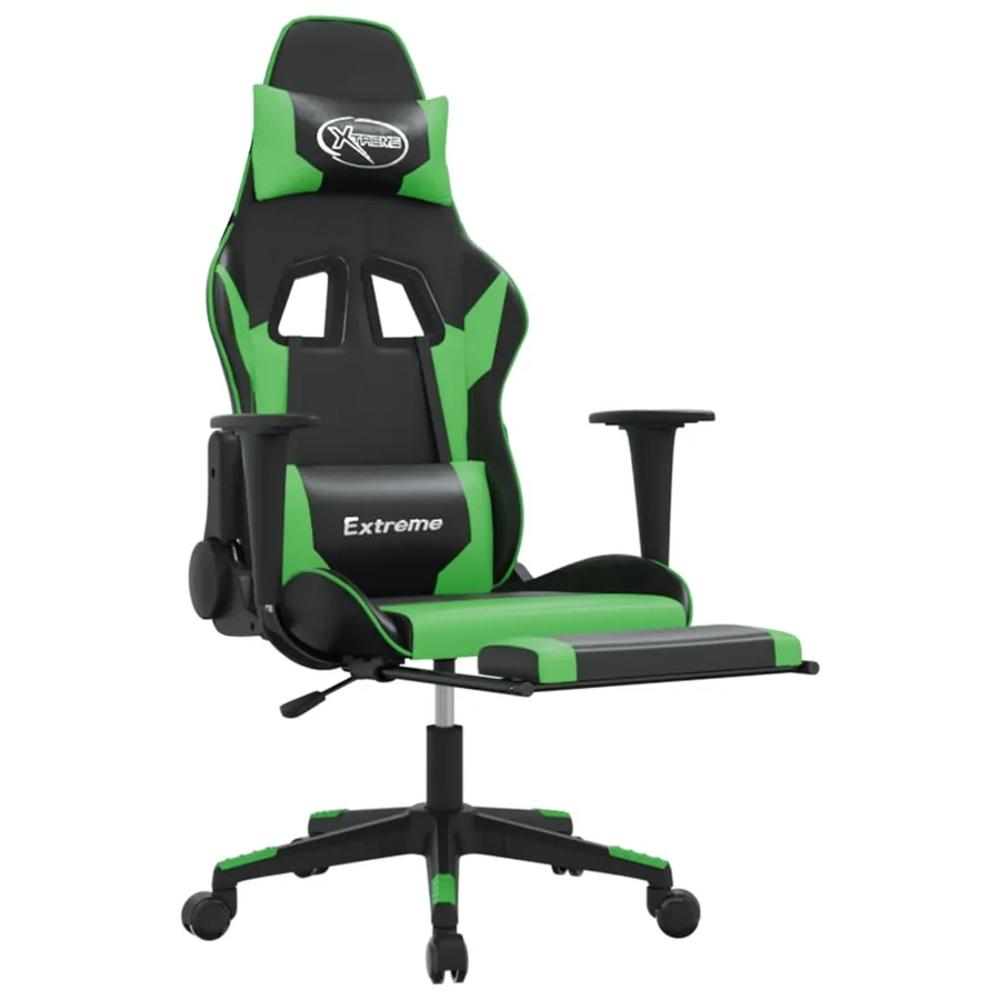 Chaise de jeu avec repose-pied Noir et vert Similicuir - 6