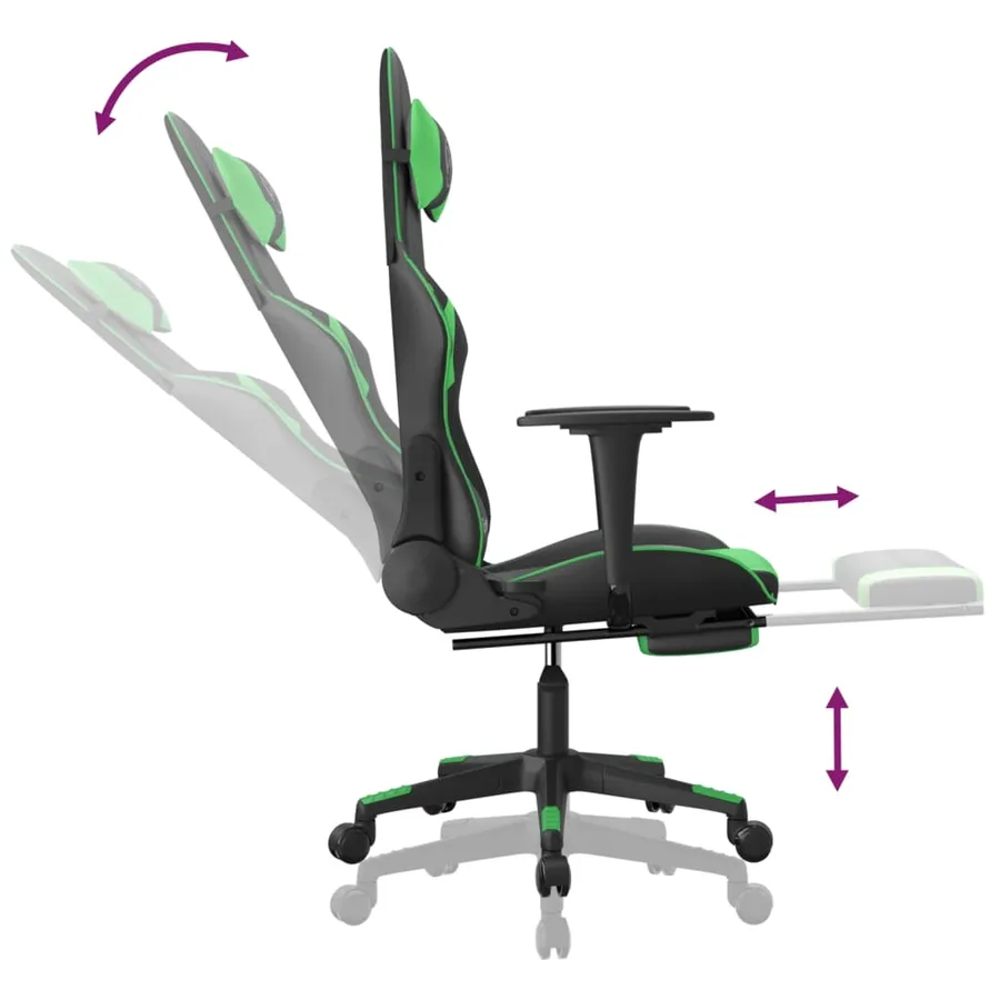 Chaise de jeu avec repose-pied Noir et vert Similicuir - 7