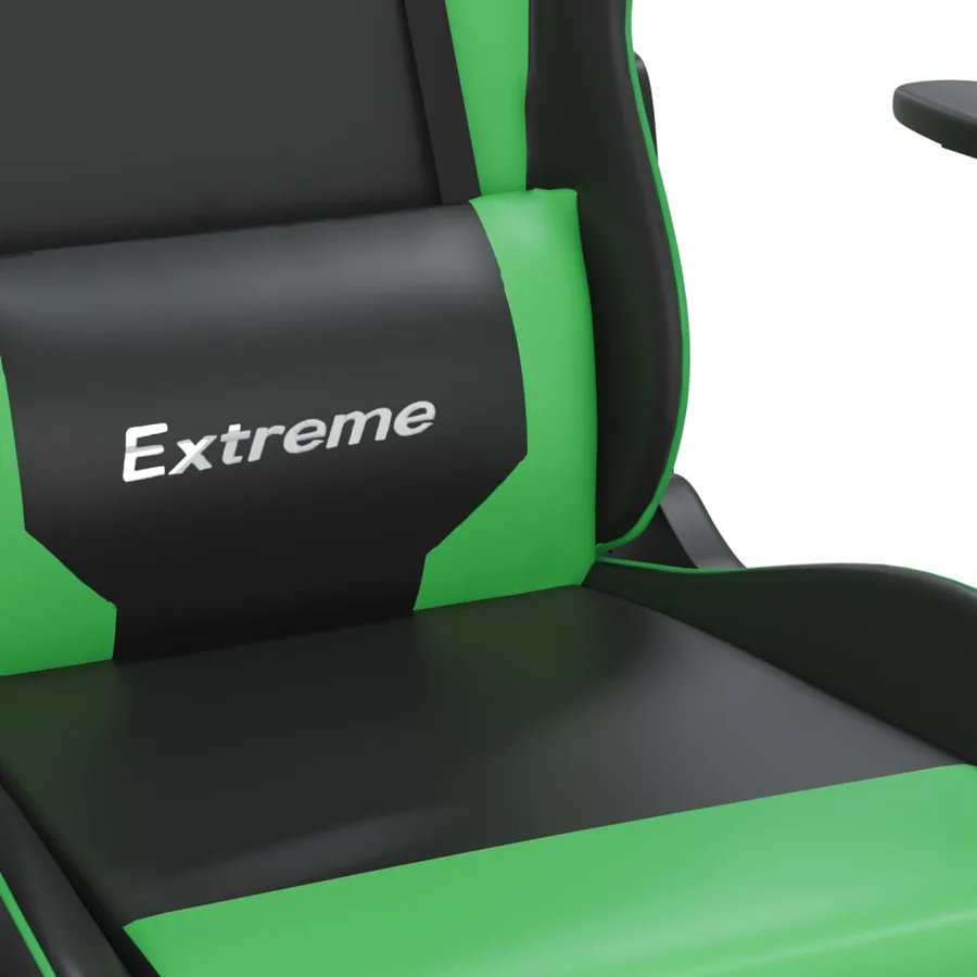 Chaise de jeu avec repose-pied Noir et vert Similicuir - 9