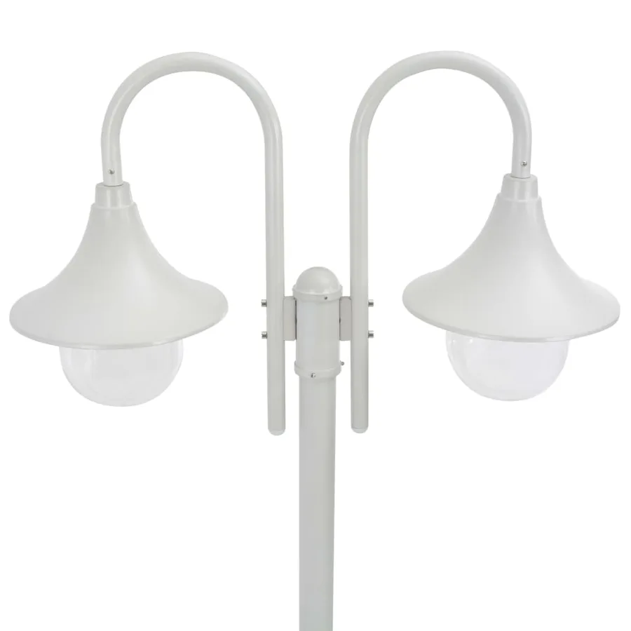 Lampadaire de jardin E27 220 cm Aluminium 2 lanternes Blanc - 2