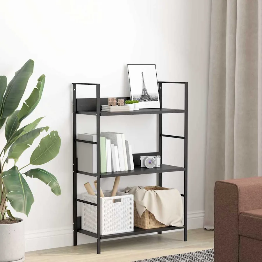 Bibliothèque à 3 niveaux noir 60x27,6x90,5 cm bois d'ingénierie - 3