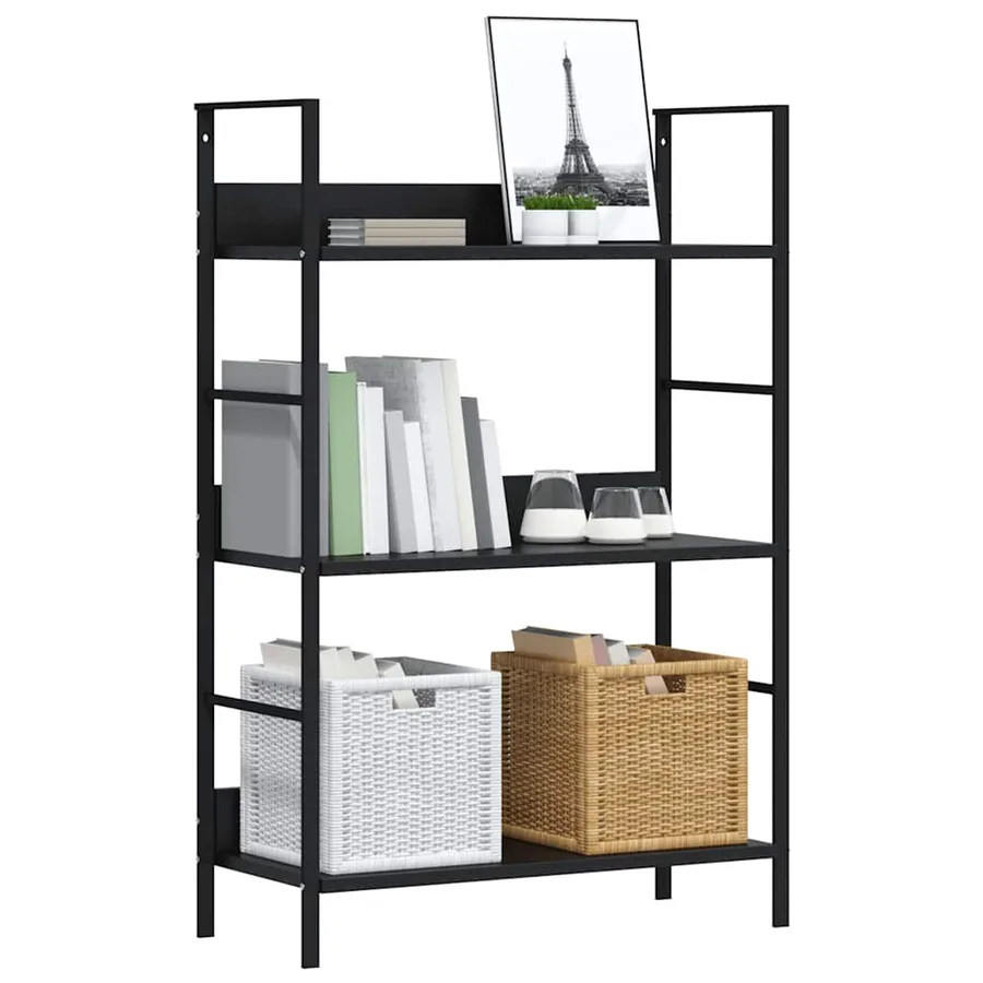 Bibliothèque à 3 niveaux noir 60x27,6x90,5 cm bois d'ingénierie - 4